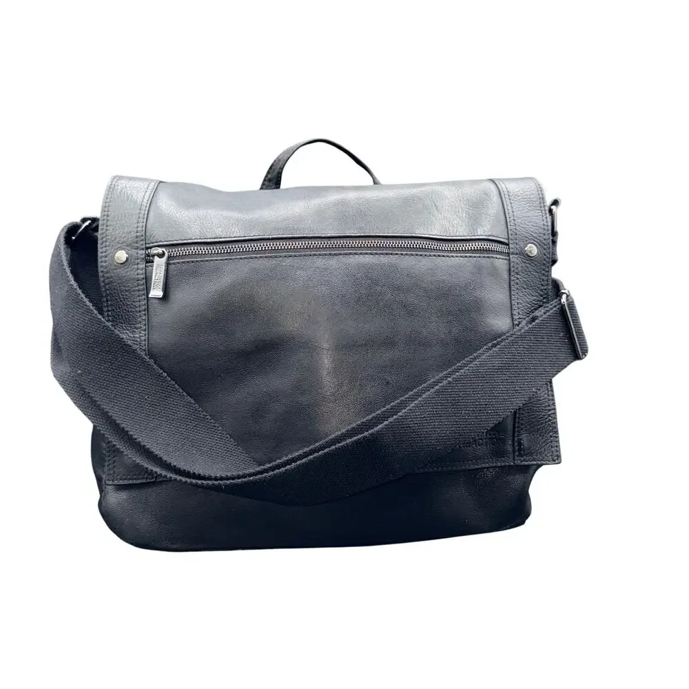 Kenneth Cole Reaction Black Leather Messenger Laptop Briefcase Bag 14”